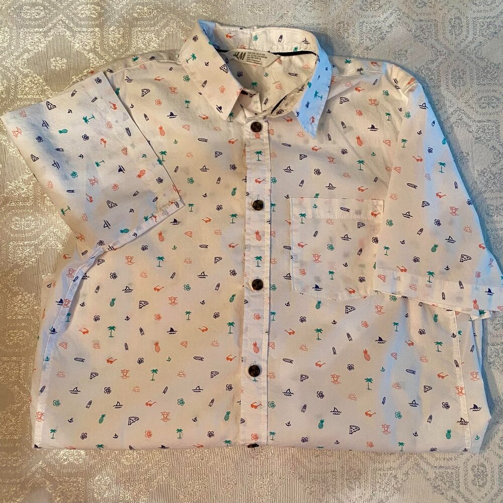 H&M 12/13Y boys button up short sleeved shirt